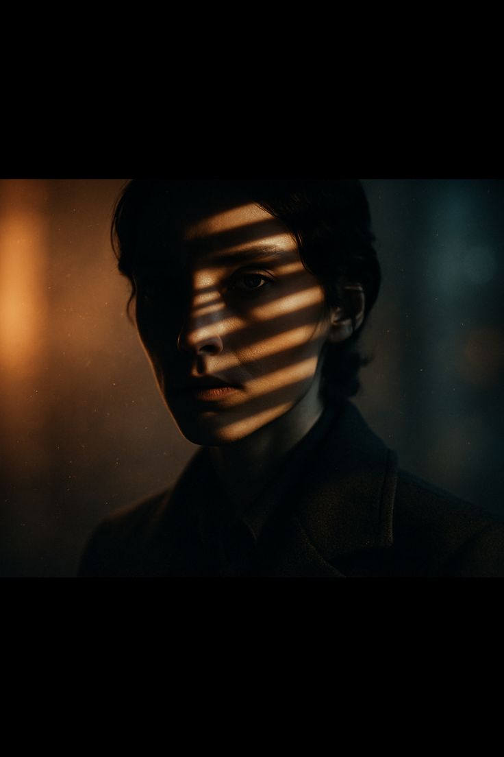 Portrait cut by the light through a blind